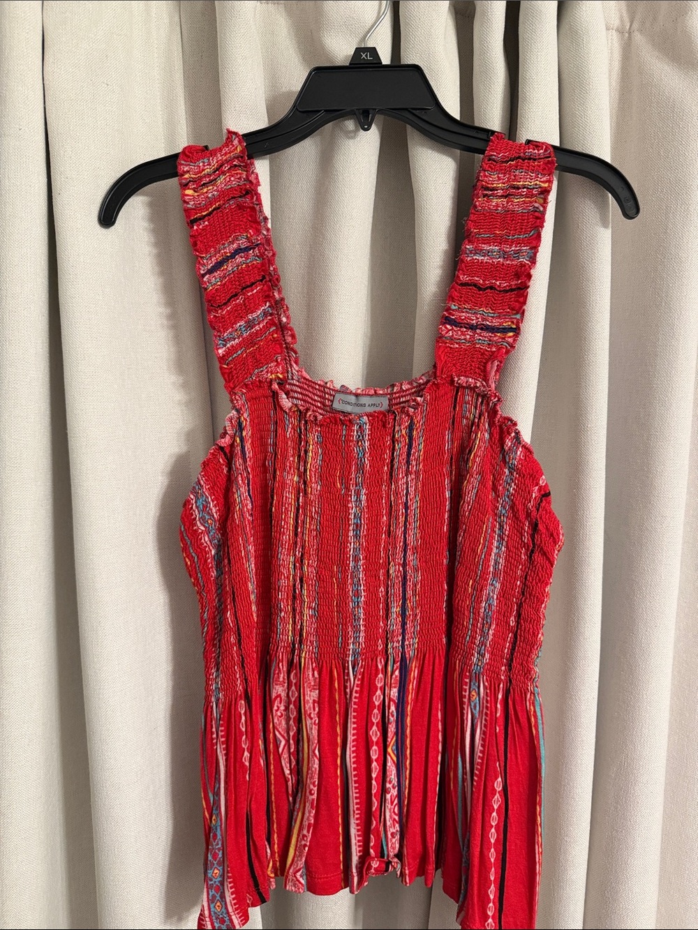 Anthropologie Red Smocked Striped Tank Top
